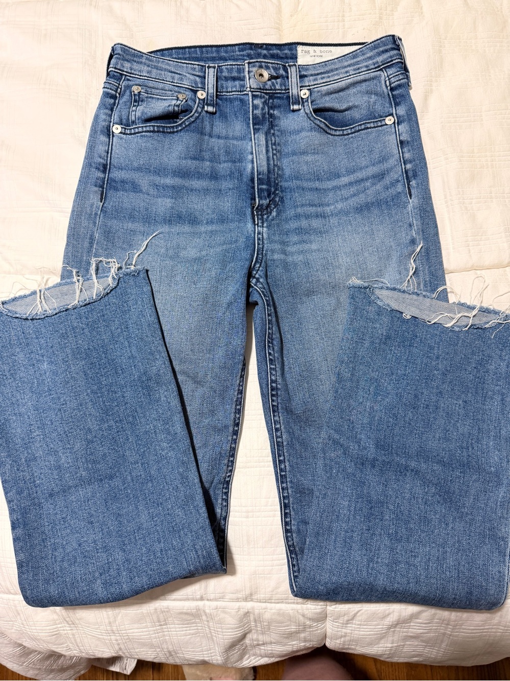 rag & bone Light Blue Distressed Straight-Leg Jeans